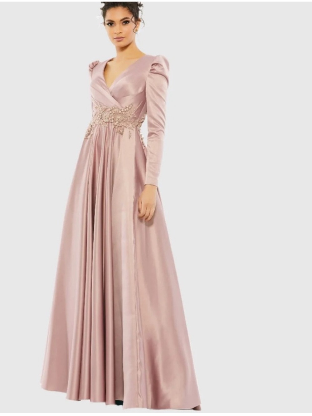 Mac Duggal Gown Dress Dusty Rose Long Sleeve Embellished Waist Evening Size 16 - Picture 15 of 15